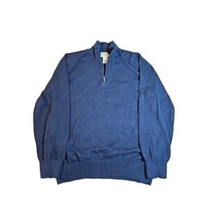 LL Bean Sweater Men’s Large Dark Blue 1/4 Zip Cotton Pullover Clean Vintage Y2K